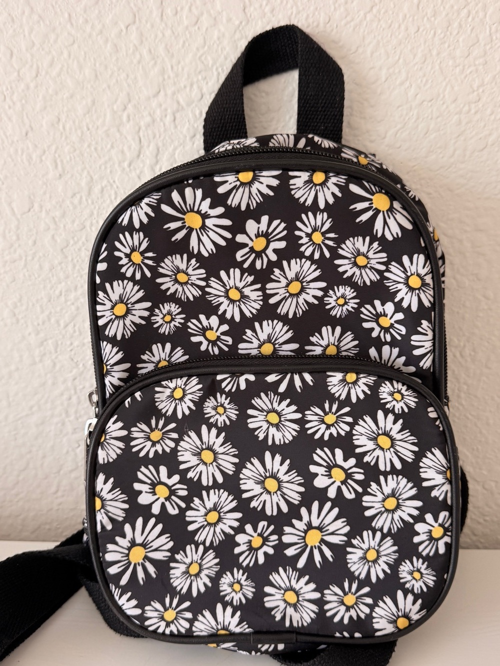 art class Black Floral Daisy Mini Backpack with Yellow Centers